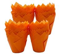 Scrumptious! 200PC Greaseproof Paper Muffin Tulip Cases for Baking - Orange - Great for Wedding Birthday and Anniversary Party Cakes and Bakes