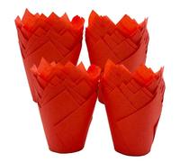 Scrumptious! 200PC Greaseproof Paper Muffin Tulip Cases for Baking - Red - Great for Wedding Birthday and Anniversary Party Cakes and Bakes