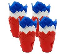 Scrumptious! - 200PC Red, White and Blue Greaseproof Paper Muffin Tulip Cases for Baking - Great for 4th July, Royal, Birthday and Anniversary Party Cakes and Bakes