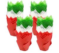 Scrumptious! - 200PC Red, White and Green Greaseproof Paper Muffin Tulip Cases for Baking - Great for Birthday, Anniversary and Christmas Party Cakes and Bakes