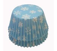 Scrumptious 36PC Christmas Greaseproof Paper Cupcake Cases for Baking - Ice Blue Snowflake - Ideal for Festive Muffins & Cakes