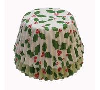 Scrumptious 36PC Christmas Greaseproof Paper Cupcake Cases for Baking - Mixed Holly - Ideal for Festive Muffins & Cakes