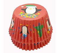 Scrumptious 36PC Christmas Greaseproof Paper Cupcake Cases for Baking - Penguin Design - Ideal for Festive Muffins & Cakes