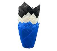 Scrumptious! - 50PC Blue, Black and White Mix Greaseproof Paper Muffin Tulip Cases for Baking - Great for Birthday Party Cakes and Bakes