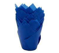 Scrumptious! 50PC Greaseproof Paper Muffin Tulip Cases for Baking - Blue - Great for Wedding Birthday and Anniversary Party Cakes and Bakes
