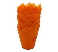 Scrumptious! 50PC Greaseproof Paper Muffin Tulip Cases for Baking - Orange - Great for Wedding Birthday and Anniversary Party Cakes and Bakes