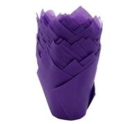 Scrumptious! 50PC Greaseproof Paper Muffin Tulip Cases for Baking - Purple - Great for Wedding Birthday and Anniversary Party Cakes and Bakes