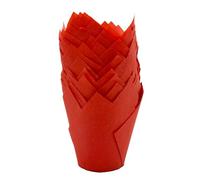 Scrumptious! 50PC Greaseproof Paper Muffin Tulip Cases for Baking - Red - Great for Wedding Birthday and Anniversary Party Cakes and Bakes