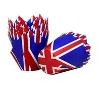 Scrumptious - 50PC Greaseproof Paper Muffin Tulip Cases for Baking - Union Jack Flag - Perfect for Wedding, Birthday and Anniversary Party Cakes and Bakes