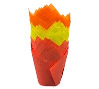 Scrumptious! - 50PC Orange, Red and Yellow Warm Mix Greaseproof Paper Muffin Tulip Cases for Baking - Great for Birthday and Summer Party Cakes and Bakes