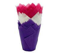 Scrumptious! 50PC Pink Mix Greaseproof Paper Muffin Tulip Cases for Baking - Purple Cerise and Light Pink - Great for Birthday Party Wedding and Anniversary Cakes and Bakes
