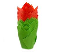 Scrumptious! - 50PC Red and Green Greaseproof Paper Muffin Tulip Cases for Baking - Great for Birthday, Anniversary and Christmas Party Cakes and Bakes
