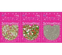 Scrumptious! - Bundle - Christmas Traditional Edible Cake Topper Sprinkles and Decorations - 1x30g Pearls Mix - Twinkle Christmas, 1x25g Red, Green and Silver Stars, 1x30g 6mm High Shine Silver Pearls