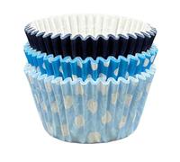 Scrumptious! - Cupcake Cases - Dotty Blue Mix - 36PC 65GSM 51mm x 38mm Plain Navy, Light Blue and Bright Blue Polkadot Greaseproof Paper Baking Cases - Great for Themed Parties