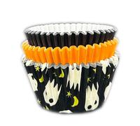 Scrumptious! - Cupcake Cases - Halloween Ghost, Orange and Black - 36PC 65GSM 51mm x 38mm Greaseproof Paper Baking Cases - Great for Birthday and Spooky Party Muffins, Cakes and Bakes