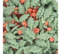 Scrumptious - Holly & Berries Sugar Shapes Cake Topper Sprinkles - 25g Matt Sugar Festive Cake Toppers - Edible VEGAN Christmas Cupcake Decorations UK for Christmas Baking
