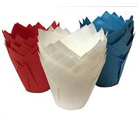 Scrumptious Sprinkles - Red, White & Blue Tulip Muffin Wraps - Approx. 50 Units - Part of Our Great British Range. 50mm Base x 80mm Height