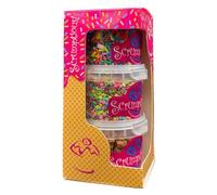 Scrumptious! - Trio - Bakestable Edible Cake Topper Sprinkles Cupcake Decorations - 1x80g Vanilla Fudge, 1x80g Matt Rainbow Strands, 1x70g Matt Rainbow Confetti in a Box