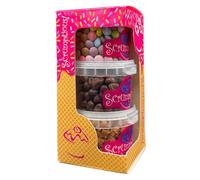Scrumptious! - Trio - Confectionery Edible Cake Topper Sprinkles Cupcake Decorations - 1x100g Mini Chocolate beans, 1x80g Vanilla Fudge, 1x70g Chocolate Coated Honeycomb in a Box