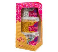 Scrumptious! - Trio - Star Mixes Edible Cake Topper Sprinkles Cupcake Decorations - 1x60g Gold Mix, 1x60g Silver Mix, 1x60g Rainbow Mix in a Box