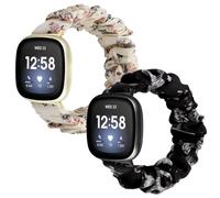 Scrunchie Bands for Fitbit Versa 4/Versa 3/Sense/Sense 2 Strap for Women,Replacement Watchband Soft Cloth Fabric Elastic Wristband (Honeysuckle/Gray Flower, X-Large)