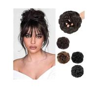 Scrunchie Human Hair Bun Extension Elastic Messy Fluffy Chignon Donut Updo Hair Pieces Ponytail Extensions Extension(Natural Black)