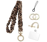 Scrunchie Lanyards for Neck, Phone Strap for ID Badges&Keys, Cute Stretchy Teacher Lanyard with Tether Tab for Women. (Leopard)