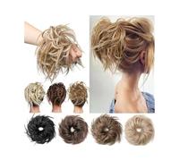 Scrunchie Messy Bun Hair Piece Synthetic Wave Curly Chignon Elastic Fluffy Updo Donut Hair Extensions Extension(Dark Bown+Wine Red)