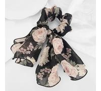 Scrunchie Scarf for Hair in Thick Veil Maxi Floral Bohème Chic Noir