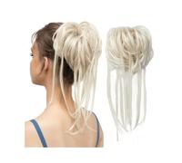 Scrunchie Synthetic Elastic Messy Bun Hairpieces Natural Wave Scrunchie Ponytail Hair Extensions for Women Extension(White Blonde)