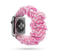 Scrunchie watch band Elastic Strap Compatible with Apple Watch 38mm/40mm, Plain and Pattern Printed Fabric Wristband Compatible with Apple Watch SE/iWatch Series 6 5 4 3 2 1, 38mm Pink White