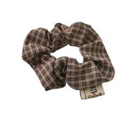 Scrunchies 1/2pcs Brown Grey Plaid Hair Accessories Patchwork Ties StripedFabric Bear Elastic Bands For the woman(Color-2)