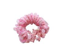 Scrunchies 1pc Organza Hair Band Silk Yarn Fabric Crystal Headdress Flower High Elastic Rope Rubber(Pink a)