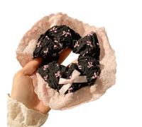 Scrunchies 2PCS Sweet Pink Bow Scrunchie Hair Accessories No-Damage Hair Tie Lace Ponytail Holder for Women Girls(Black)
