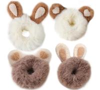 Scrunchies for Girls Fluffy Scrunchies 4PCS Elastic Fluffy Rabbit/Bear Ear Cute Plush Hair Ties Portable Thick Hair Bobbles