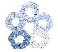 Scrunchies for Hair, Blue Plaid 5PCS Bandana Scrunchy Hair Ties, Hair Bands for Women. (Blue Plaid)