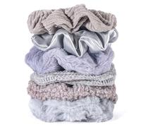 Scrunchies for Women Girls 6Pcs Grey Fuzzy Scrunchies for Thick Hair Ultra Textured Soft Corduroy Scrunchy Hair Ties Neutral Elastic Hair Bands Ponytail Holders Bulk Cute Hair Accessories