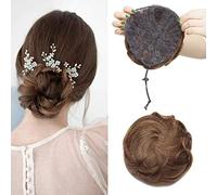 Scrunchies Hair Bun Updo Donut Chignons Hair Peice100% Remy Clip in Ponytail Extensions Curly Messy Human Hair Bun #4 Medium Brown