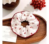 Scrunchies White Red Set of 4 Premium Fabric Hair Friendly Hair Bobbles Small in Bow-knot Dots Heart Flowers Elastic Thick Bands Gentle on Hair Against Hair Breakage