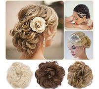 Scrunchy Bun Updo Hairpiece - Wavy Curly Messy Bun Donut Hair Chignon Ponytail Extensions - Dark Black