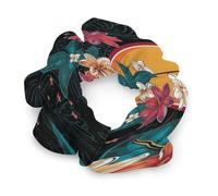 Scrunchy Hair Ties,Surfboard And Flowers Print Hair Tie,elastic Hair Bands,soft Hair Accessories,suitable for All Hair Types