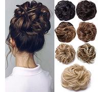 Scrunchy Scrunchie Hair Bun Updo Extensions - Wavy Curly Messy Bun Hairpiece - Light Brown
