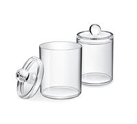 SCSpecial Acrylic Cotton Ball and Swab Holder with Lid 2 Pieces Apothecary Jars Bathroom Canisters for Cotton Rounds Cosmetic Pads