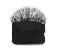 SCSpecial Novelty Visor Cap Adjustable Visor Hat with Spiked Wigs Fake Hair Visor for Adults (Black and Grey)