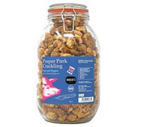 SCT Proper Pork Crackling 3L Glass Jar - 11 Flavours Available - Keto, Gluten & Allergen Free, Low Carb, High Protein - Handmade in Britain (Salt & Pepper)