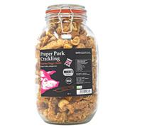 SCT Proper Pork Crackling 3L Glass Jar - 11 Flavours Available - Keto, Gluten & Allergen Free, Low Carb, High Protein - Handmade in Britain (BBQ)