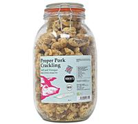 SCT Proper Pork Crackling 3L Glass Jar - 11 Flavours Available - Keto, Gluten & Allergen Free, Low Carb, High Protein - Handmade in Britain (Salt & Vinegar)