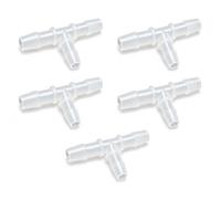 Sctihwelire 5-Pack 1/4" TEE Barbed Hose Fitting, Straight Plastic Splicer Connector for 1/4 Inch ID Tubing, PP Air Line Joint for Aquarium, Water, and Vacuum Lines
