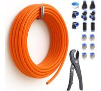 Sctihwelire PU Air Tubing Kit 1/2in OD x 3/8in ID - 39.4ft Red Flexible Hose with Push to Connect Fittings, Tube Cutter - Pneumatic Air Line Kit for Compressor, Air Tools, Laser Assist