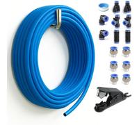 Sctihwelire PU Air Tubing Kit 1/4in OD x 1/6in ID - 39.4ft Blue Flexible Hose with Push to Connect Fittings, Tube Cutter - Pneumatic Air Line Kit for Compressor, Air Tools, Laser Assist